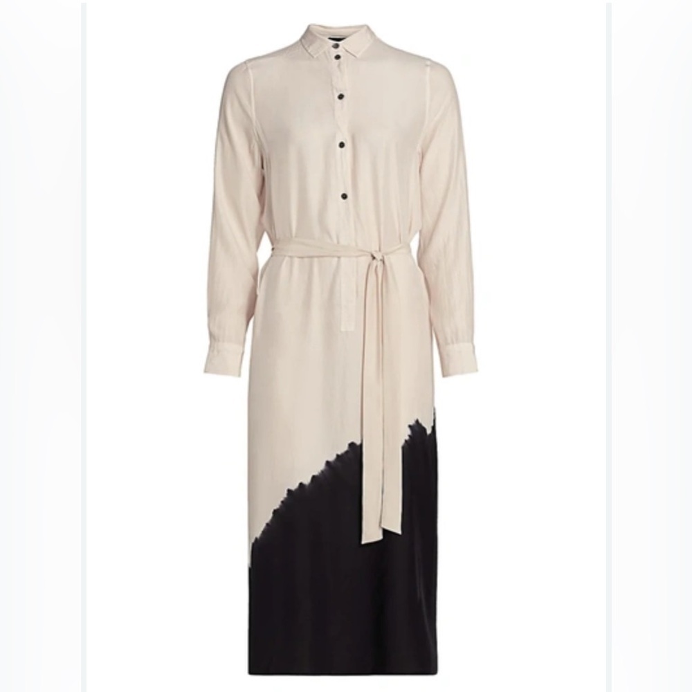ATM Shirt dress Cream And Black Asymmetrical Silk Long